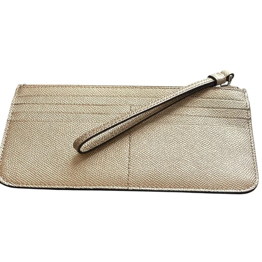 COACH Signature Metallic Gold Colorblock Leather Zip Top Wallet Wristlet F39672 - Picture 6 of 7